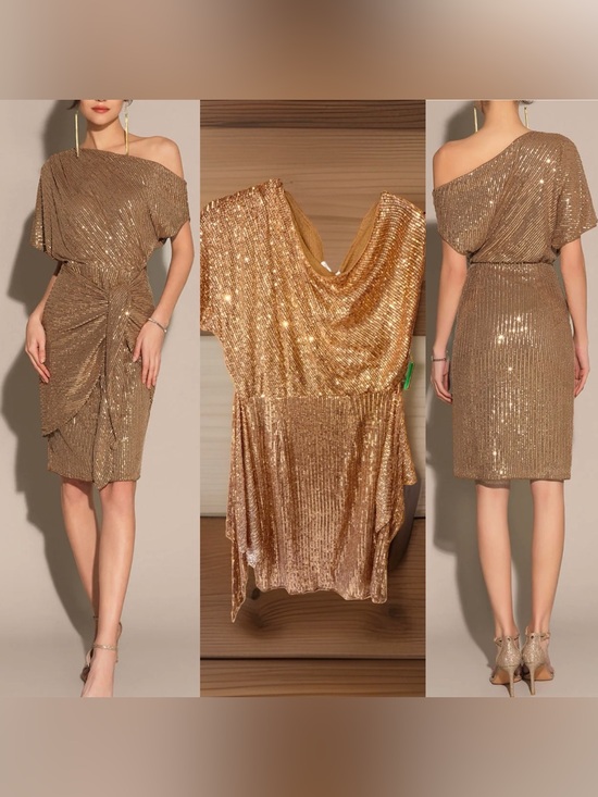 Grace Karin Dresses & Skirts - NWT Grace Karin Sequined Asymmetric Off Shoulder Bodycon Party Midi Dress-M